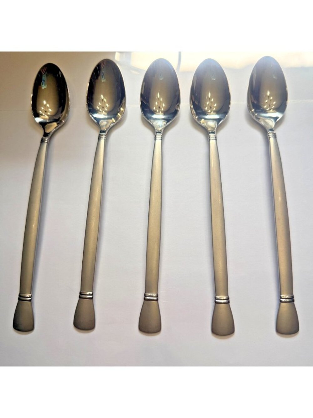 5 Oneida SATIN‎ NEXUS  USA Stainless  Iced Teaspoons Beverage Spoons  7.25"
